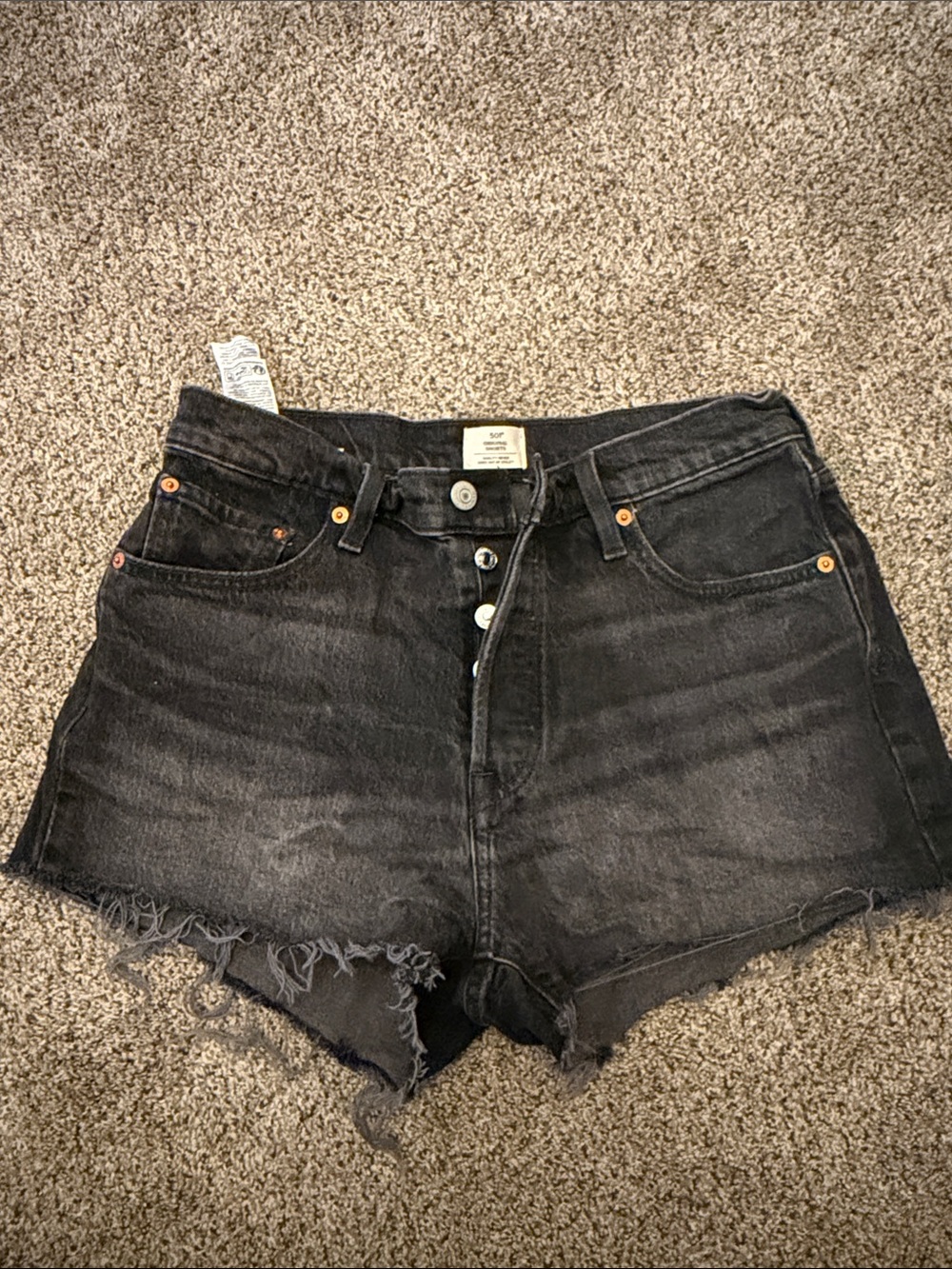 Levi's Black High-Rise Distressed Denim Cutoff Shorts